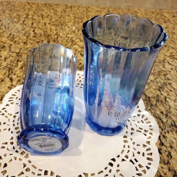 Lot of 2 Pioneer Woman Blue Luster Iridescent Pearlized Glass Tumbler 15 oz NEW - Picture 3 of 5